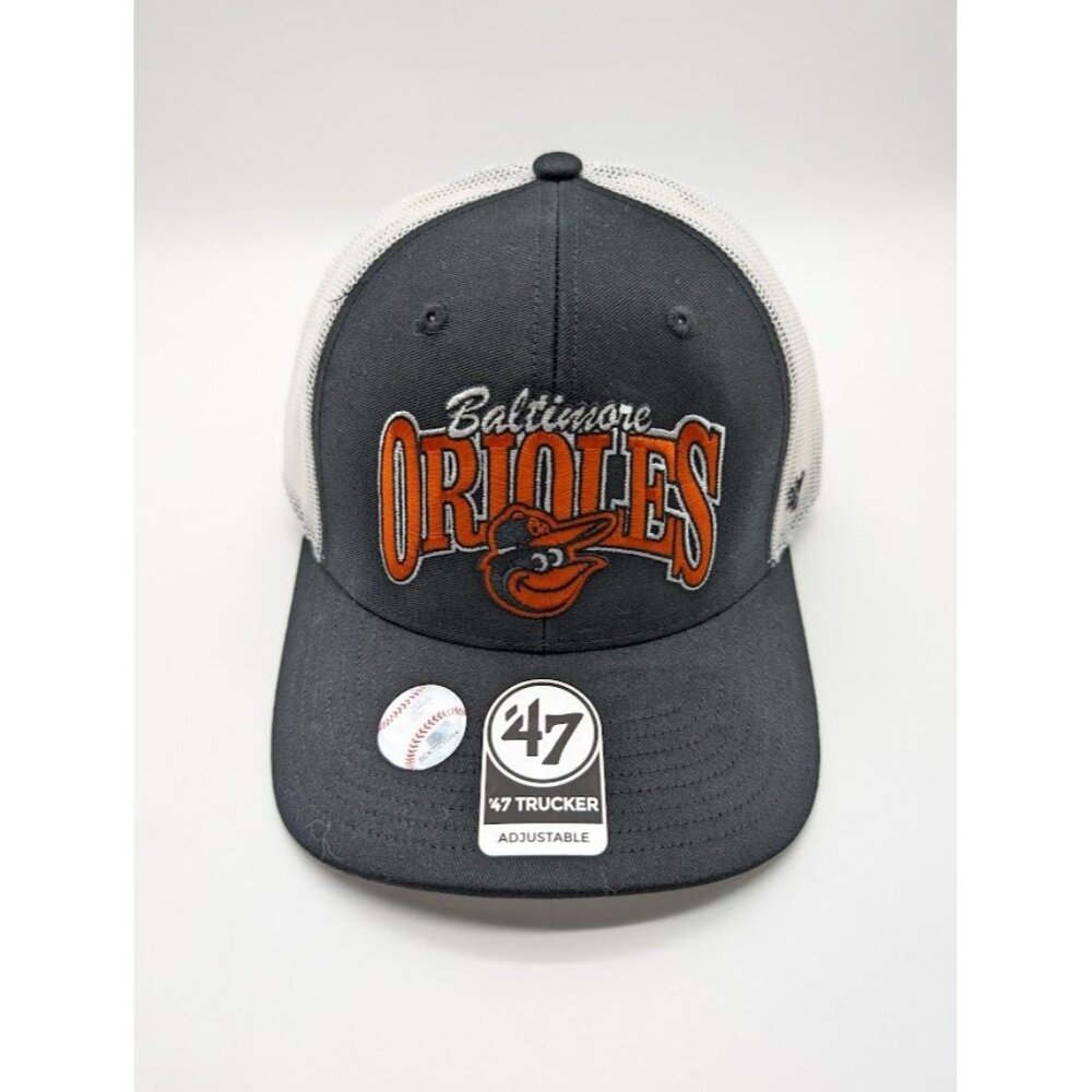 Baltimore Orioles Hat One Size 47 Trucker Mesh Embroidered Black Adjustable NEW